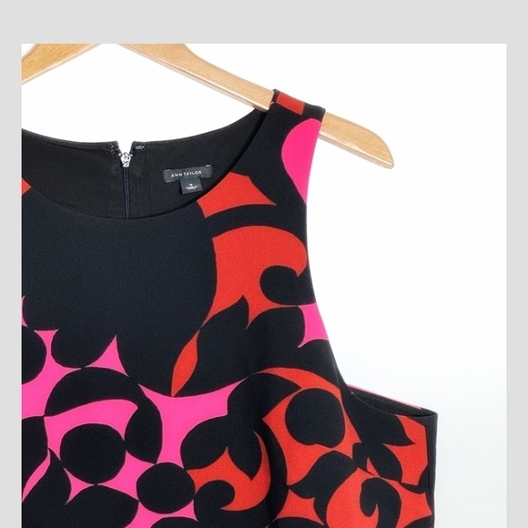 Ann Taylor Plus Size Shift Dress Sleeveless Retro Print Black Bright Pink Sz 16 - Picture 7 of 16